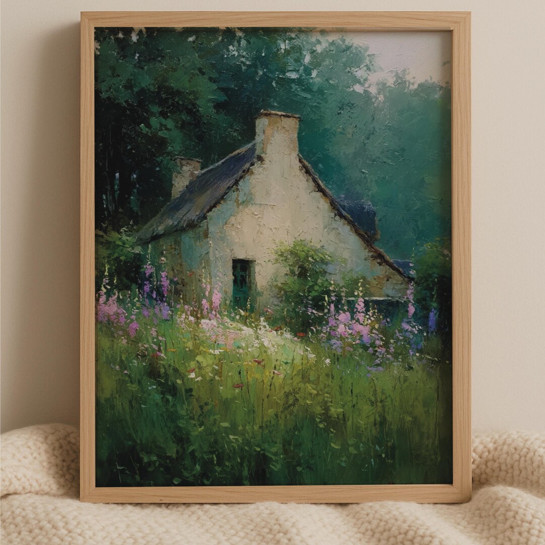 English Cottage Wall Art Printable, Rustic Oil Painting, Vintage ...