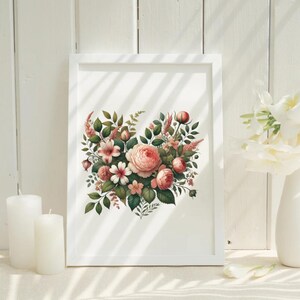 Heart Floral Wall Art: Romantic Botanical Print (Digital Download)