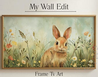 Bunny Frame TV Art – Fantasia artistica a forma di coniglio per Samsung Frame TV, decorazioni primaverili per soggiorno in stile Cottagecore Nursery