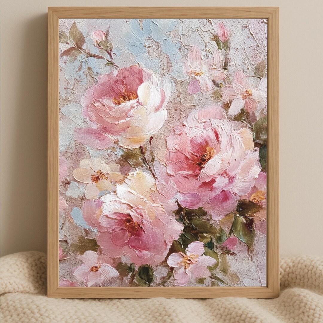 Blush Pink Floral Wall Art Printable, Romantic Flower Painting ...