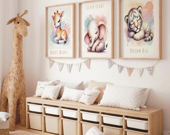 Zestaw grafik Safari Nursery: Śpiące zwierzęta, zestaw 3 (do pobrania w wersji cyfrowej)