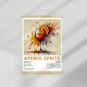 Póster de cóctel, impresión de cóctel, impresión de Aperol Spritz, póster de Aperol Spritz, arte mural, decoración de dopamina, decoración del hogar, arte digital de tendencia