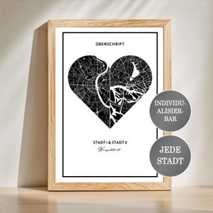 Poster Stadt Herz Wandbild Bilderrahmen Geschenk Geburtstag Jahrestag Hochzeitstag Personalisierbar Individuell Weihnachten Liebe Karte