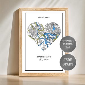 Poster Stadt Herz Wandbild Bilderrahmen Geschenk Geburtstag Jahrestag Hochzeitstag Personalisierbar Individuell Weihnachten Liebe Karte