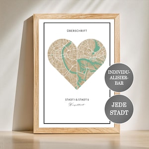 Poster Stadt Herz Wandbild Bilderrahmen Geschenk Geburtstag Jahrestag Hochzeitstag Personalisierbar Individuell Weihnachten Liebe Karte