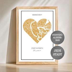 Poster Stadt Herz Wandbild Bilderrahmen Geschenk Geburtstag Jahrestag Hochzeitstag Personalisierbar Individuell Weihnachten Liebe Karte