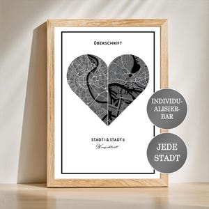 Poster Stadt Herz Wandbild Bilderrahmen Geschenk Geburtstag Jahrestag Hochzeitstag Personalisierbar Individuell Weihnachten Liebe Karte