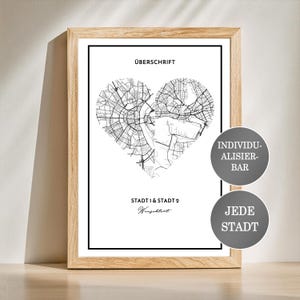 Poster Stadt Herz Wandbild Bilderrahmen Geschenk Geburtstag Jahrestag Hochzeitstag Personalisierbar Individuell Weihnachten Liebe Karte