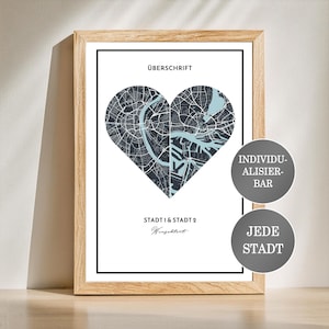 Poster Stadt Herz Wandbild Bilderrahmen Geschenk Geburtstag Jahrestag Hochzeitstag Personalisierbar Individuell Weihnachten Liebe Karte