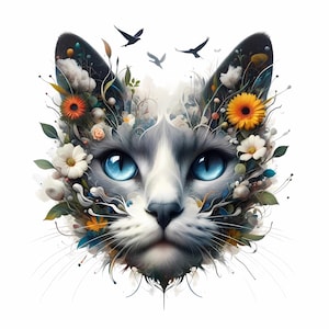 Cat Nature Clipart, Majestic Cat Clipart, 12 High-Quality PNG/JPG, Cat Clipart Bundle, Portrait Cat, Wildlife, Wall Art, Cat & Nature Art