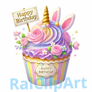 Birthday Cupcakes Clipart bundle, Festive Cupcake Graphics Designs, 17 Cupcake PNG, Anniversaire png, Digital Download, happy Birthday girls
