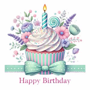 Birthday cupcake Clipart Bundle, Happy Birthday graphics, 15 Cupcake png designs, Flower cupcake, Commercial Use, anniversai re Cupcake Png