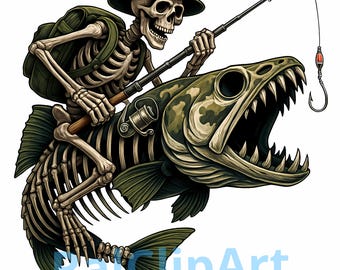 Skeleton Fishing, 6 High Quality PNGs, Fishing Sublimation PNG, Skeleton Shirt, Funny Halloween, Skeleton PNG, Hunting Png, Bass Fishing png