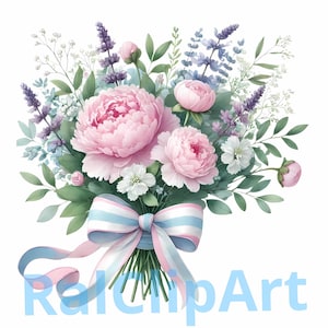 Wildflowers Bouquet Clipart, Spring Bouquet with Bow, Flower Printable Watercolor, 10 High Quality PNG, Wildflowers Clipart, Wild flower PNG