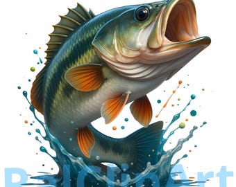Bass Clipart 3D, Smallmouth Bass Clipart, 12 realistic bass, Jumping Smallmouth, Bass png, Bass Fishing Art, large mouth bass, aquatic life