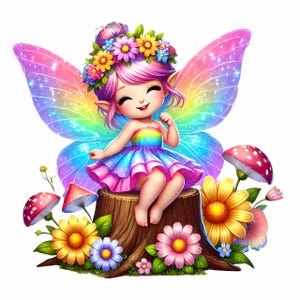 Fairy Clipart, Rainbo Fairy PNG, Vibrant Rainbow Fairy Clipart, 12 High-Quality Designs, Magical Art, Printables ,Fairy Illustration, Child