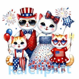 Divertente 4 luglio, PNG amante dei gatti americani, PNG gatti del 4 luglio, maglietta mamma gatto, maglietta gatto americano, pacchetto del 4 luglio, 12 clipart di gatti patriottici