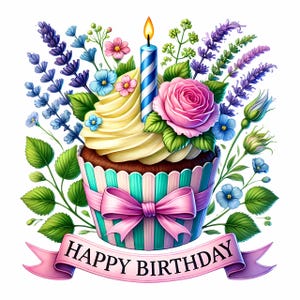 Birthday cupcake Clipart Bundle, Cupcake party, Happy Birthday graphics, Cupcake png designs, Anniversaire, Commercial Use, cupcake stickers
