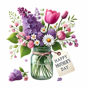 Paquete de imágenes prediseñadas del Día de la Madre, gráficos PNG del Día de la Madre, sublimación del Día de la Madre, imágenes prediseñadas de flores del Día de la Madre, juego de 14, mamá floral