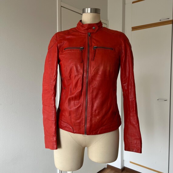 90s Vintage Women's Leather Jacket-Genuine Leather Biker Jacket-Y2k Model off Duty Streetwear-Y2K Grunge Indie Sleaze Jacket EU 34