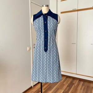 60s 70s Sleeveless Geometric Mod Dress-Dagger Collar Gogo Dress-Mosiac Print Shift Dress-Space Age Vintage-Twiggy Style Dress EU 42