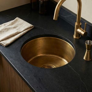Aged Brass Bar Sink with Strainer: Deep Kitchen Unlacquered Basin - TerraFez