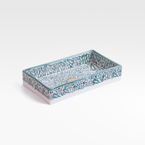 Hand-Painted Moroccan Ceramic Sink: Rectangular Green Floral Vessel, Geometric Washbasin- TerraFez
