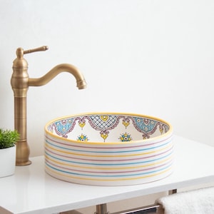 Hand-Painted Rainbow Ceramic Sink: Round Countertop Vessel Basin