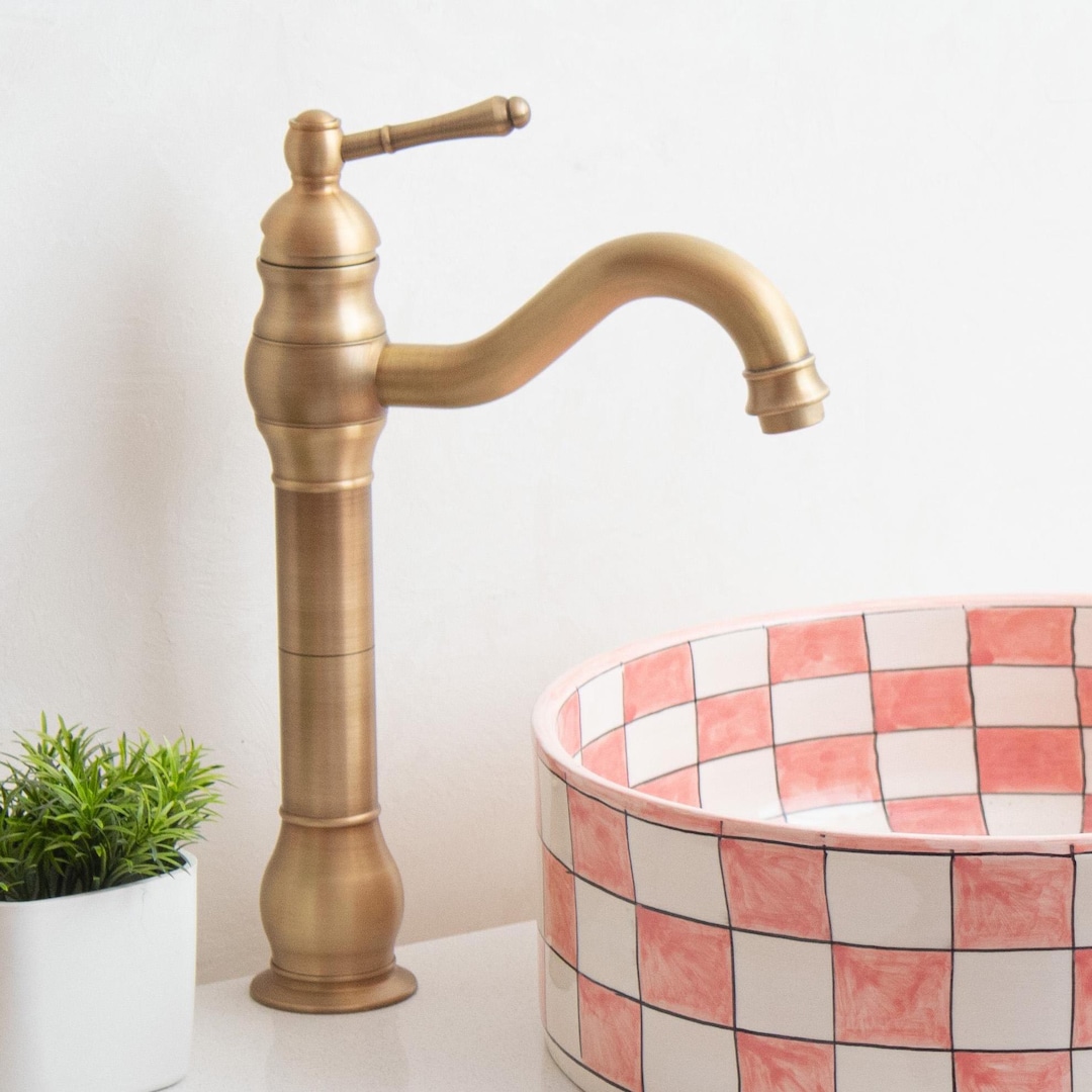 Vintage Patina Brass Bathroom Faucet: Single Handle Retro Mixer Tap - Etsy