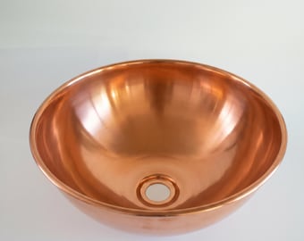 Copper Bathroom Sink Bowl: Unlacquered Round Drop-In & Countertop Washbasin - TerraFez