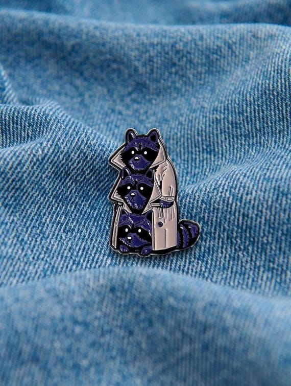 Three Raccoons Trench Coat Enamel Pin Cute Animal Birthday Friends