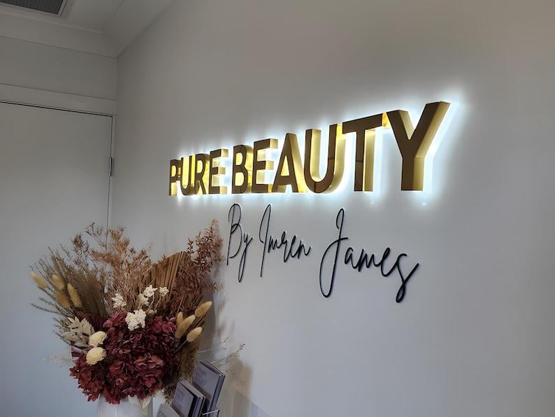 Custom 3D Backlit Logo Sign, Metal LED Business Signage, Office Wall ...