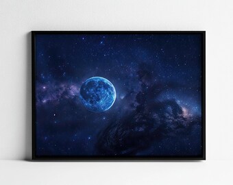 Blue Planet Galaxy Art Print, ruimtefotografie (digitale download)
