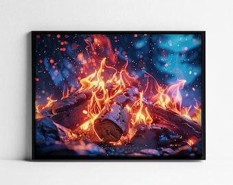 Colorful Campfire Digital Art, Nature Photography (Digital Download)