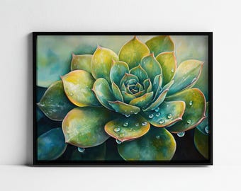 Sukkulente Kunstdruck, grüne botanische Illustration (digitaler Download)