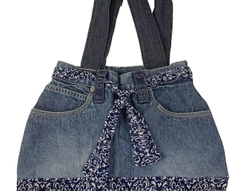 Vintage 90s Guess Jeans Denim Tote Bag Indigo Blue Shoulder Bag Handcrafted Youth Y2K Streetwear