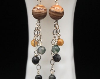 Jupiter and Galilean moons sterling silver earrings, with natural gemstones