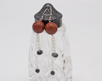 Mars and moons, *dramatic* sterling silver earrings, with natural gemstones