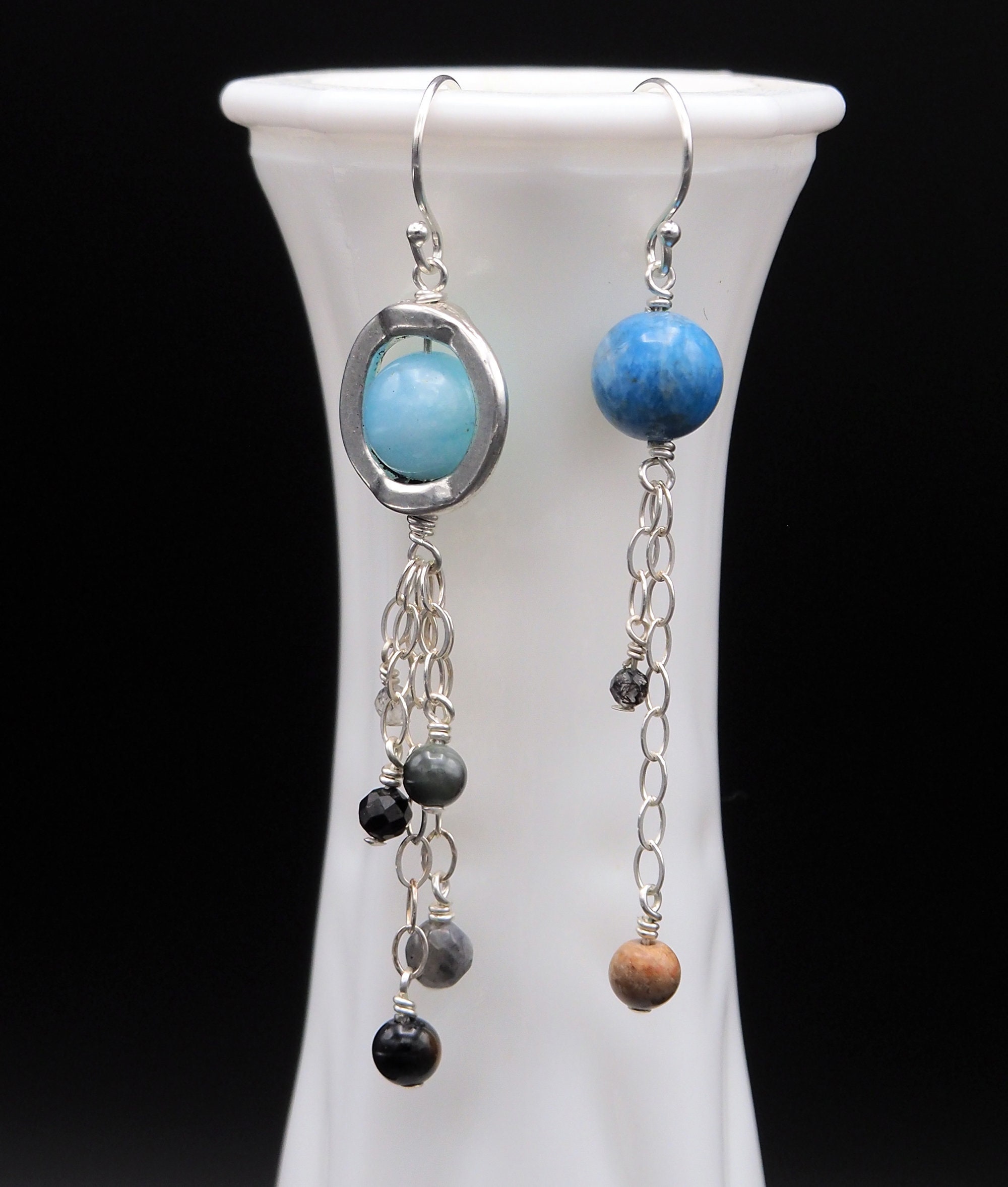 ◆STONEHENgE◆ Silver Planet Earrings SC25A27E Ice Giant Planets and Moons Sterling Silver Gemstone