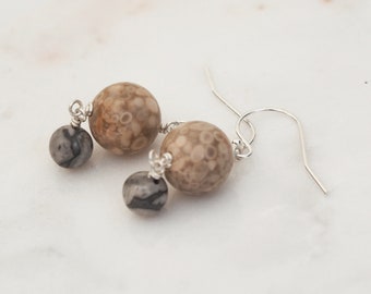 Pluto and Charon sterling silver earrings, with natural gemstones