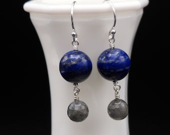 Earth/Moon sterling silver gemstone earrings