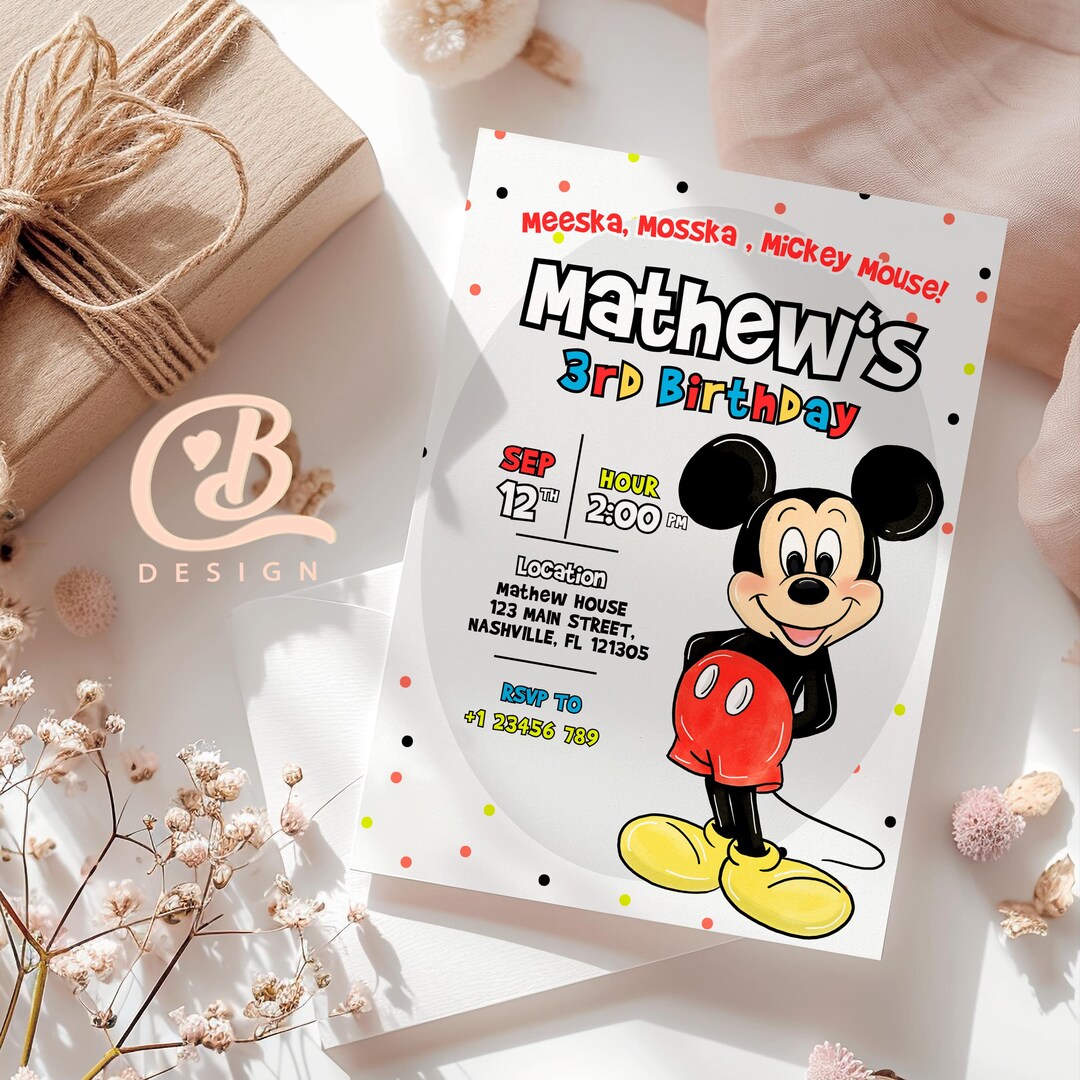 Mickey Mouse Birthday Invitation – Editable Canva Template (digital ...