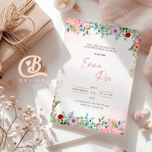 Flower Birthday Invitation Wildflower Birthday invite Floral Woman's Birthday Mother's day Invite CANVA EDITABLE Instant download / mobile