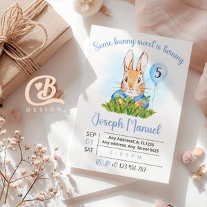 Peter Rabbit Invitation, Editable Template, Rustic Bunny, Birthday, Printable for Kids Party, Instant Download, Mobile/5x7 - Boy/kids