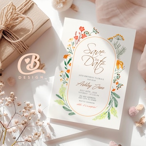 Flower Birthday Invitation Wildflower Birthday invite Floral Woman's Birthday Mother's day Invite CANVA EDITABLE Instant download / mobile