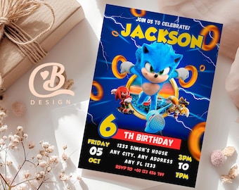 Sonic-verjaardagsuitnodiging | Bewerkbaar egelfeest (digitale download)