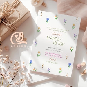 Flower Birthday Invitation Wildflower Birthday invite Floral Woman's Birthday Mother's day Invite CANVA EDITABLE Instant download / mobile