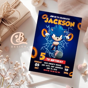 Sonic Birthday Invitation: Editable Hedgehog Party Template (Digital Download 5x7 in & Mobile Invite)