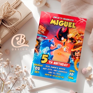 Sonic Birthday Invitation, Editable and Printable, Awesome Sonic Party Invite, Premium Invitations Editable in Canva, Boys & Girls Invite