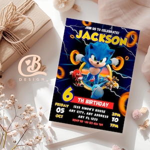 Sonic Editable Birthday Invitation | Hedgehog Party Invitation Template Printable | For Boy and Girl invitation | Invite Instant Download